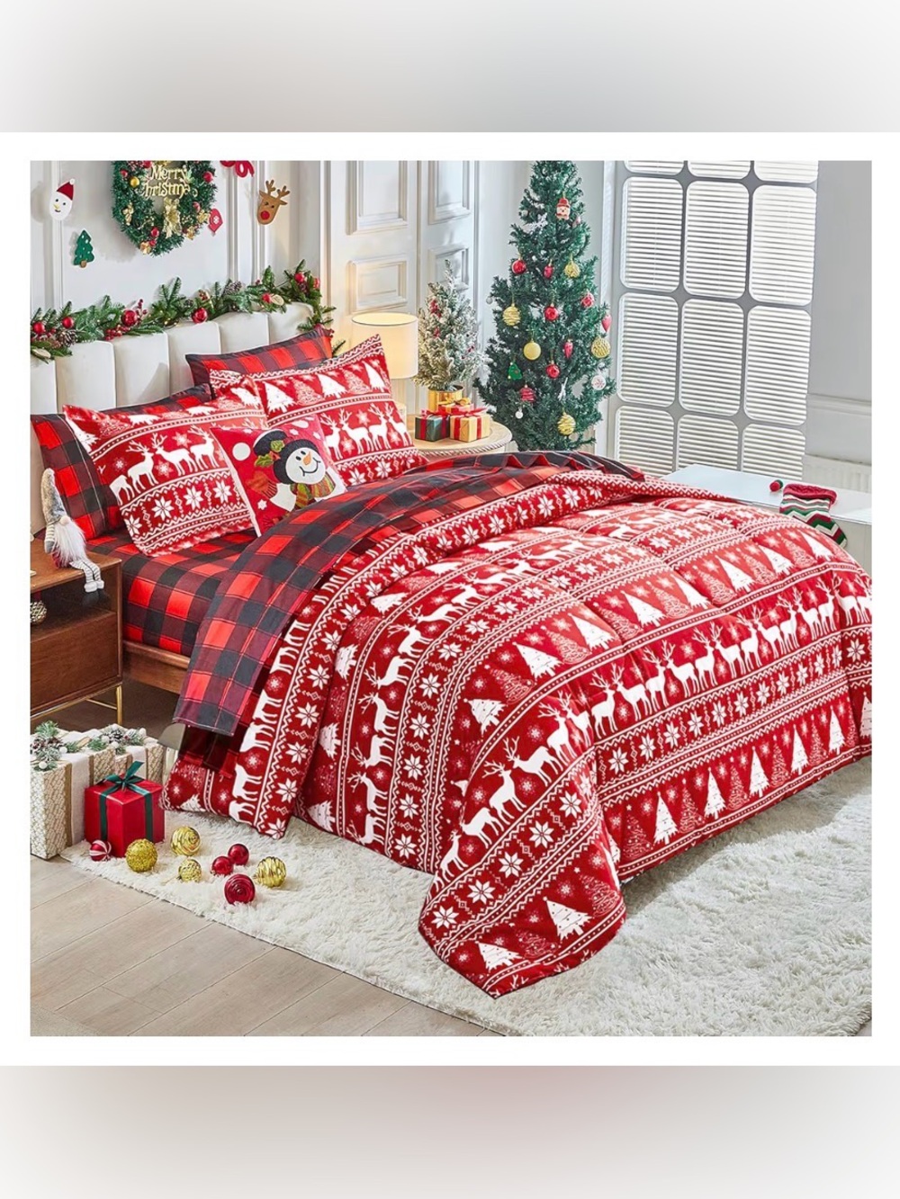 🎄 RR3 Christmas Red Bed in a Bag 7 Pcs King